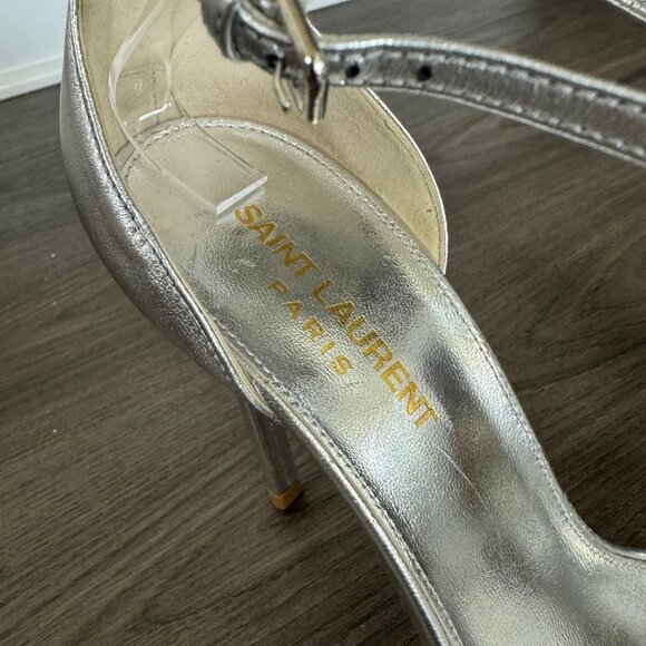 Saint Laurent Jane 105 Sandals Silver Foil Leather Open Toe Stiletto Heel - Picture 4 of 7